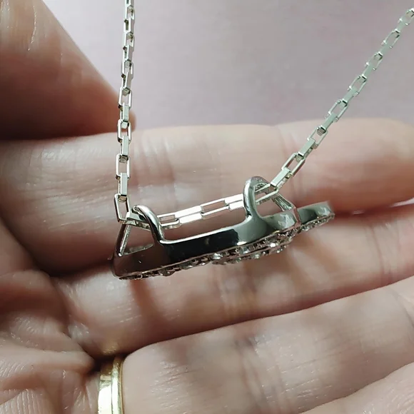 Vintage Sterling Silver Large Triple Heart Pave CZ Pendant with 30" Chain - Picture 6 of 12